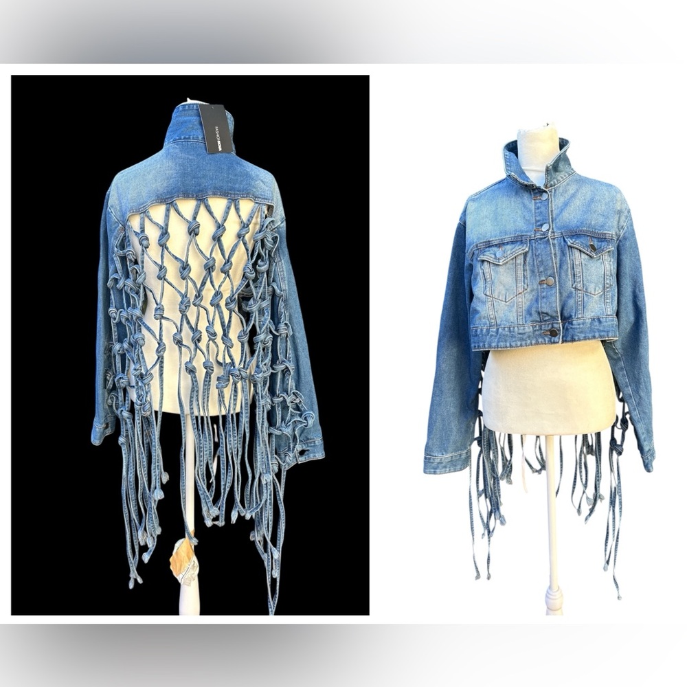 NWT Coachella Fashion Nova Dream Catcher Denim Jacket Fringe Tassels Size M